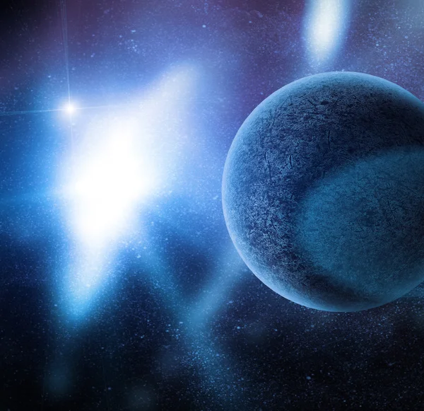 깊은 우주의 별들 사이에 있는 행성 — 스톡 사진