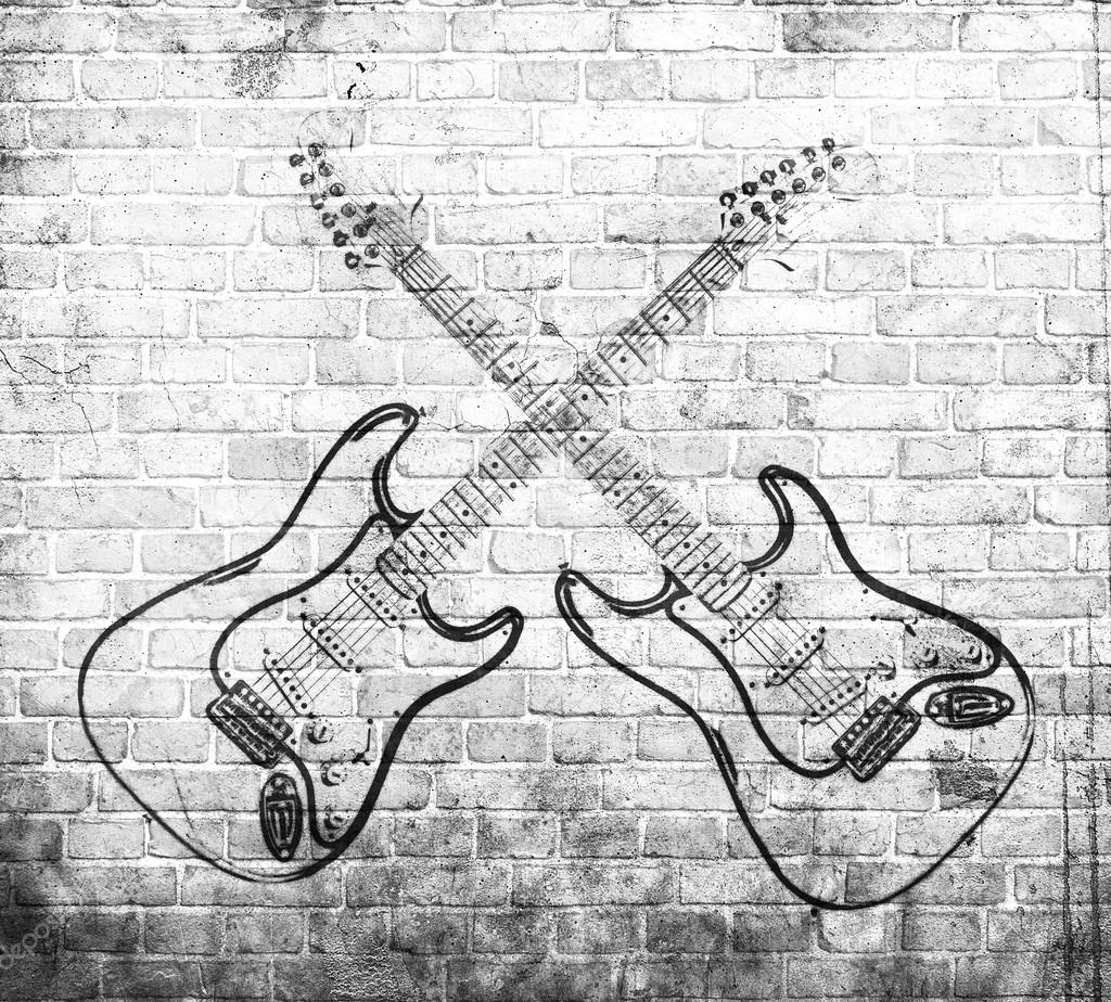 Grunge rock music poster on brick wall