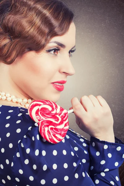 Woman with big lollipop — Stock Photo, Image