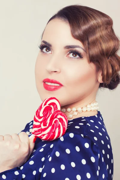 Woman with big lollipop — Stock Photo, Image