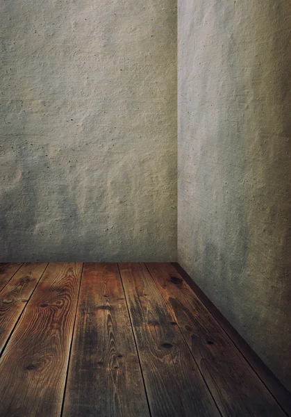 Kamer met grijze muren en houten vloer — Stockfoto