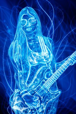elektro gitar ile parlayan genç kadın