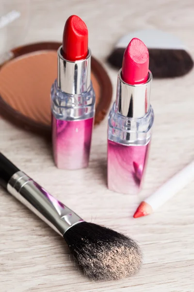 Various Cosmetics on wooden table — Stock Photo, Image