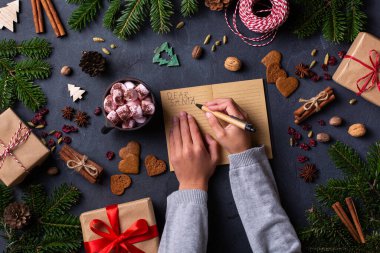 Noel konsepti, Noel Baba 'ya mektup yazan çocuk elleri.