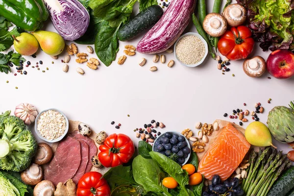 Egészséges élelmiszerek választéka a tiszta táplálkozáshoz flexitárius mediterrán étrend — Stock Fotó