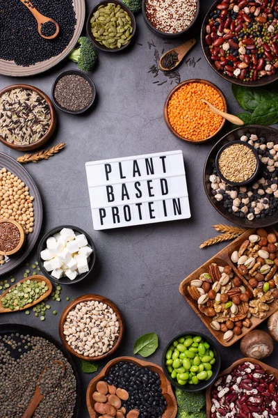 Vegetáriánus, növényi alapú fehérje élelmiszerek, hüvelyesek, lencse, bab — Stock Fotó