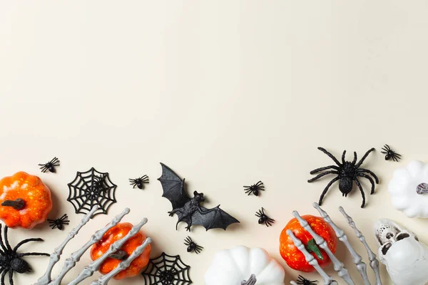 Szczęśliwego Halloween Trick Lub Traktować Kartkę Pozdrowieniami Nietoperze Pajęczyny Pająk — Zdjęcie stockowe