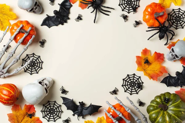 Szczęśliwego Halloween Trick Lub Traktować Kartkę Pozdrowieniami Nietoperze Pajęczyny Pająk — Zdjęcie stockowe
