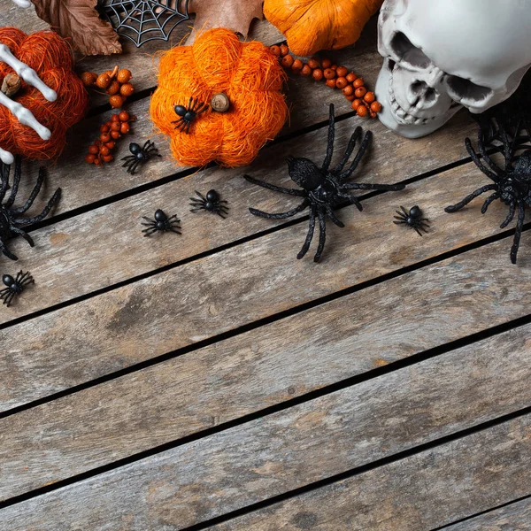 Szczęśliwego Halloween Trick Lub Traktować Kartkę Dyni Czaszki Kościste Ręce — Zdjęcie stockowe