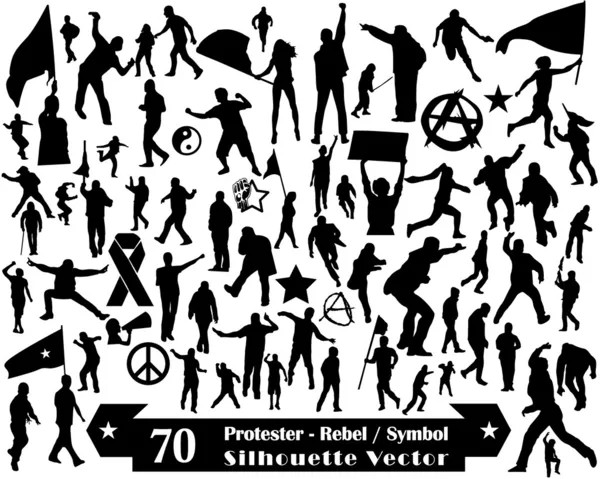 70 Protester Rebel Symbol and Silhouette Vector Design — Stock Vector