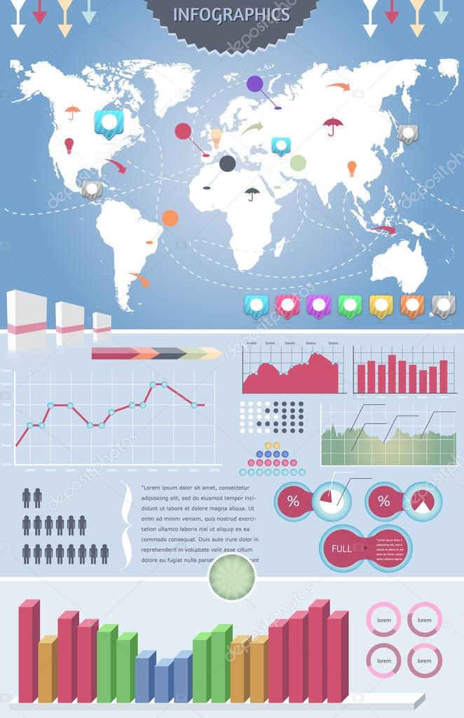 Infographics elements vector design and world map