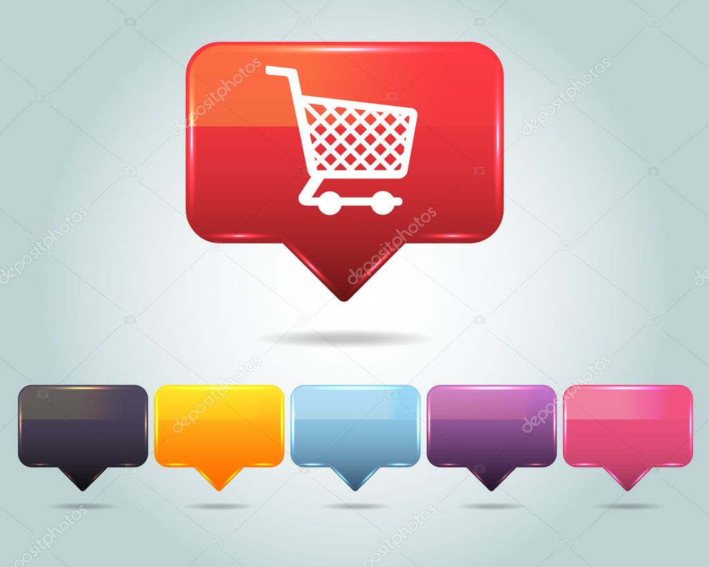 Vector Glossy Shopping basket icon and multicolored