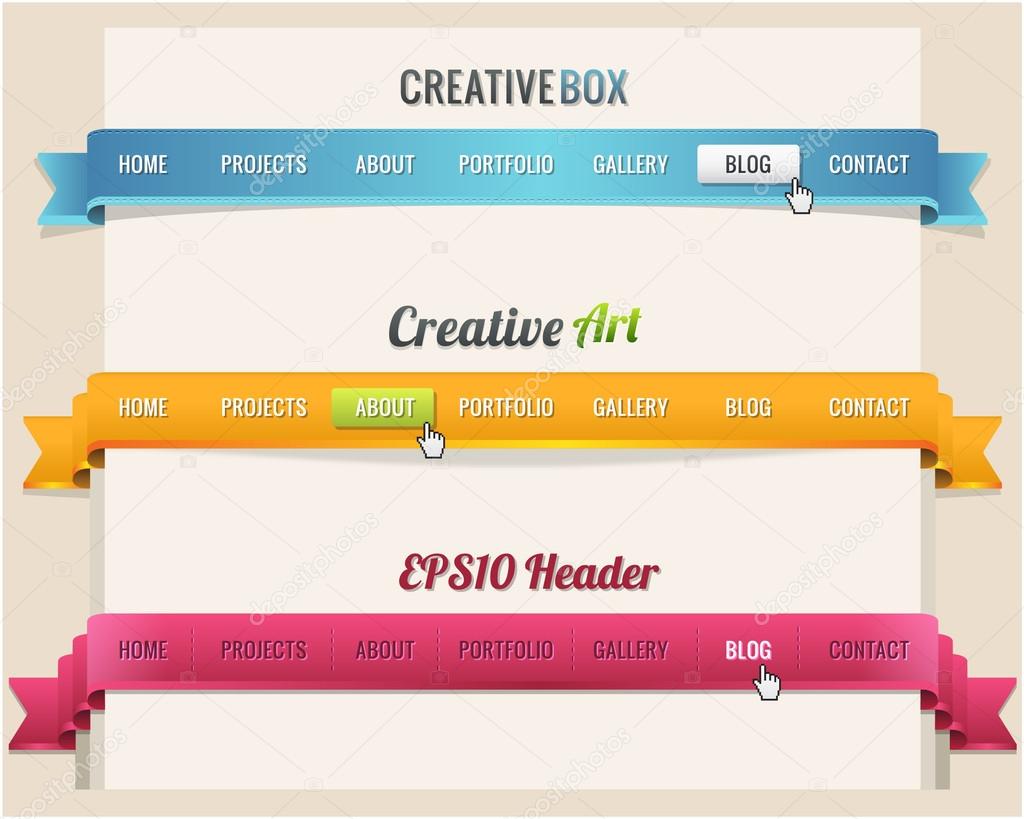 Web Elements Vector Header & Navigation Templates Set