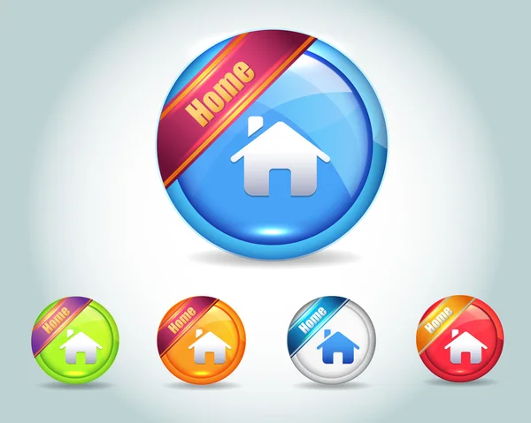 Vector Glossy Sphere Home Icon Button and multicolored — Stock Vector