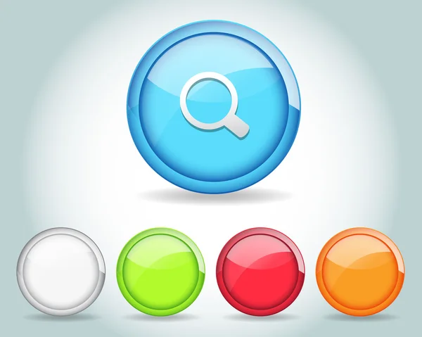 Διάνυσμα γυαλιστερό στρογγυλό κουμπί εικονίδιο αναζήτησης και πολύχρωμα — Διανυσματικό Αρχείο