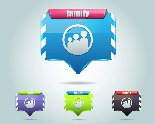Vector Glossy Family Icon Buton și multicolor — Vector de stoc