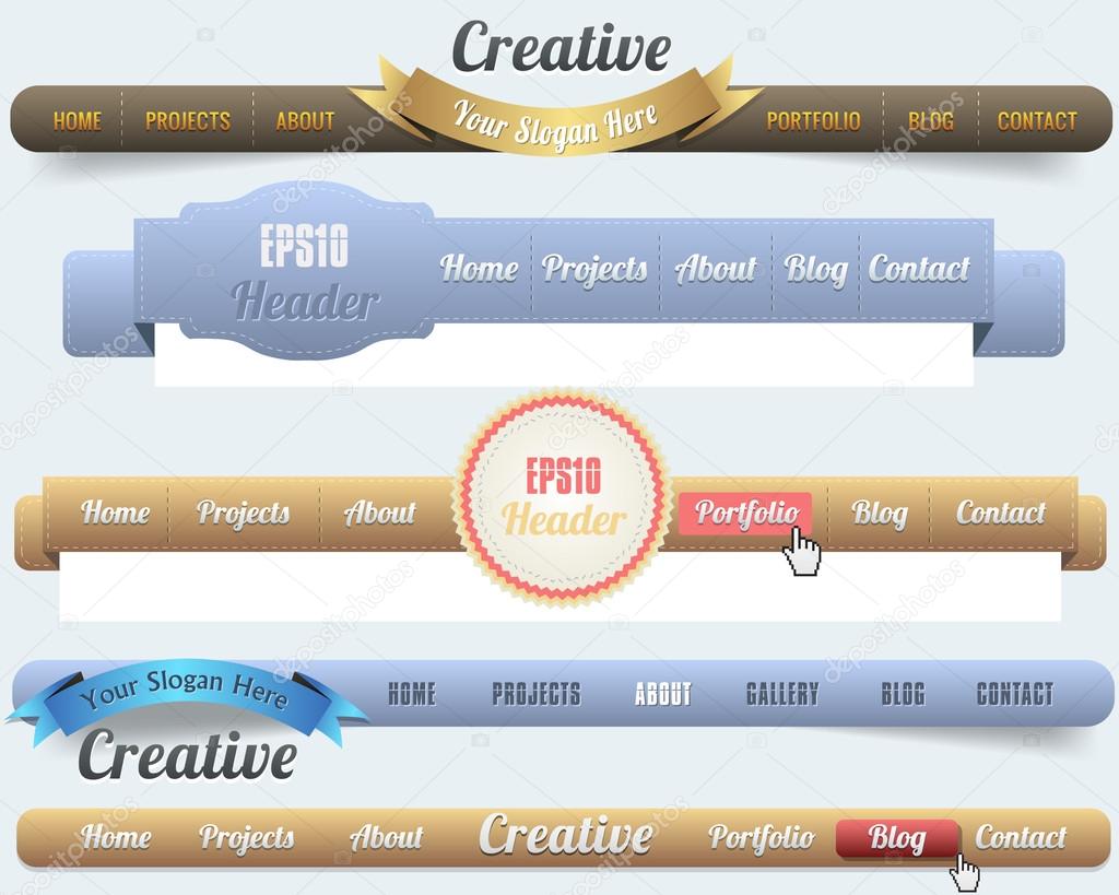 Web Elements Vector Header & Navigation Templates Set