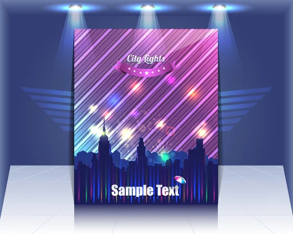 Brilhante Cityscape Luzes Flyer Vector Template — Vetor de Stock