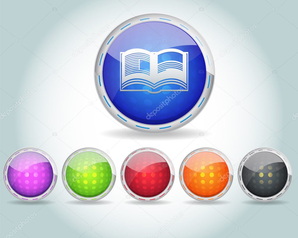 Vector Glossy Round Book Icon and Multicolored