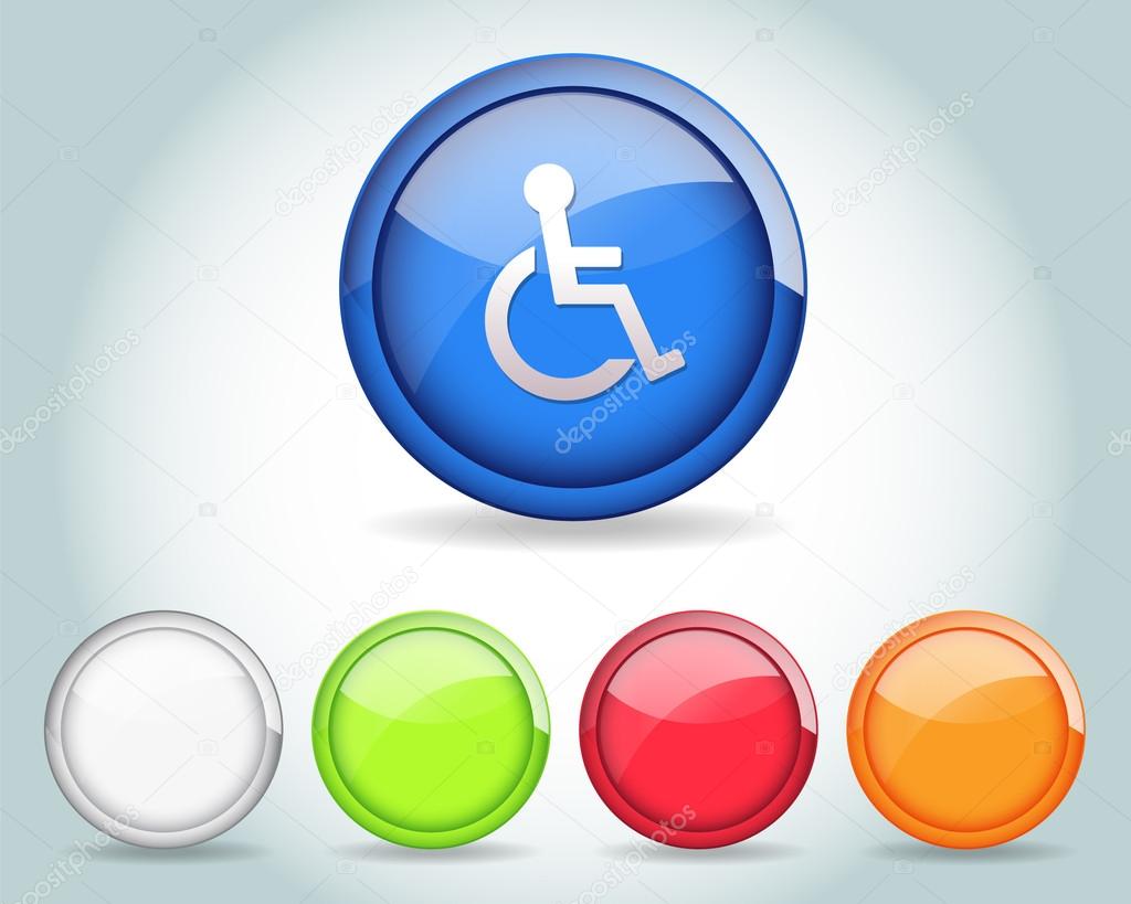 Vector Glossy Round disabled Icon Button and multicolored