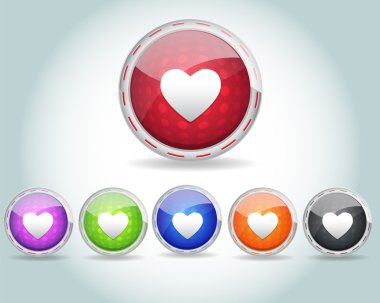 Vektör Parlak Yuvarlak Aşk Kalbi simgesi ve çok renkli