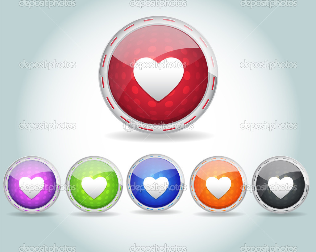 Vector Glossy Round Love Heart icon and multicolored