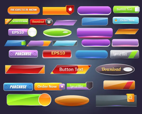 Conjunto de botones de vectores brillantes de elementos web — Archivo Imágenes Vectoriales