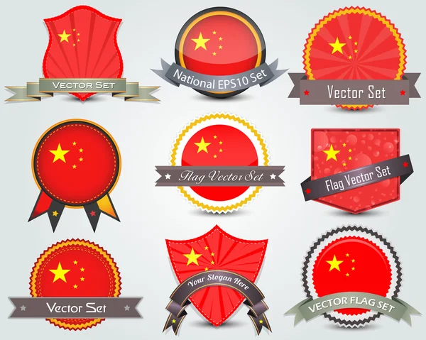 Insignes du drapeau national mis en Chine — Image vectorielle