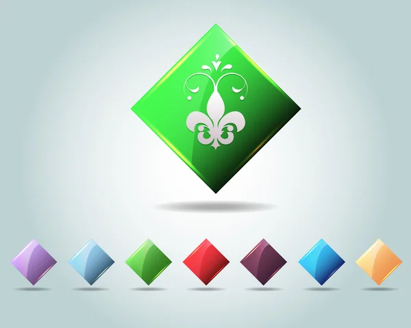 Bouton d'icône de signe de fleur brillant vectoriel et multicolore — Image vectorielle