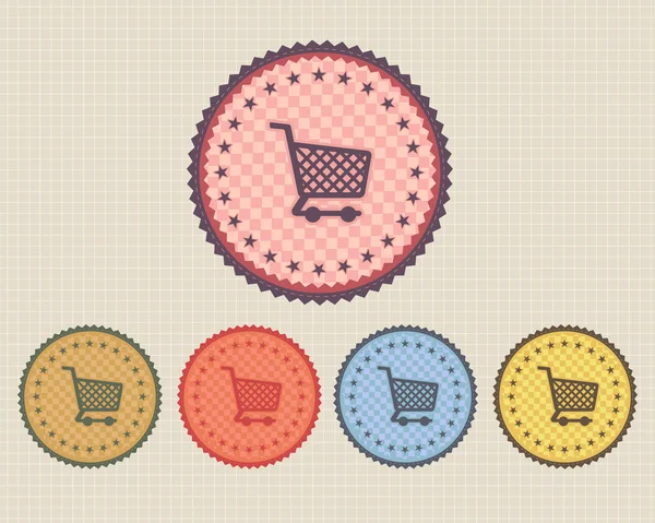 Vector Vintage Sticker Basket Botón icono y multicolor — Archivo Imágenes Vectoriales