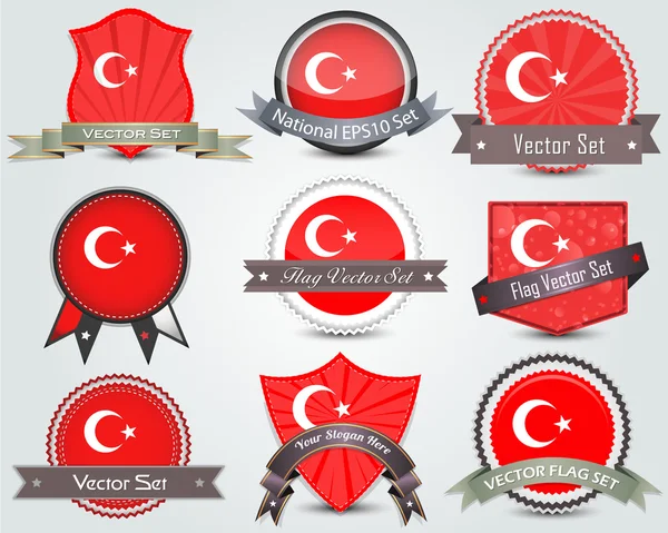 Turcja flagi odznaki zestaw — Wektor stockowy