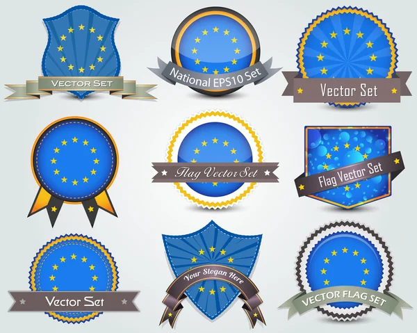 Ensemble de badges drapeau de l'Union européenne — Image vectorielle