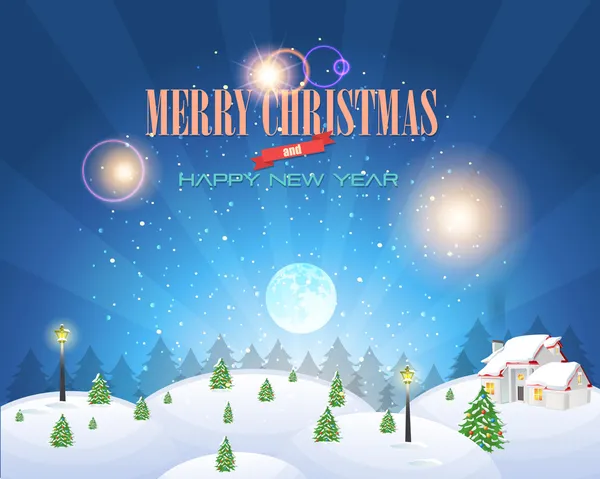 Merry christmas Köyü manzara vektör tasarımı