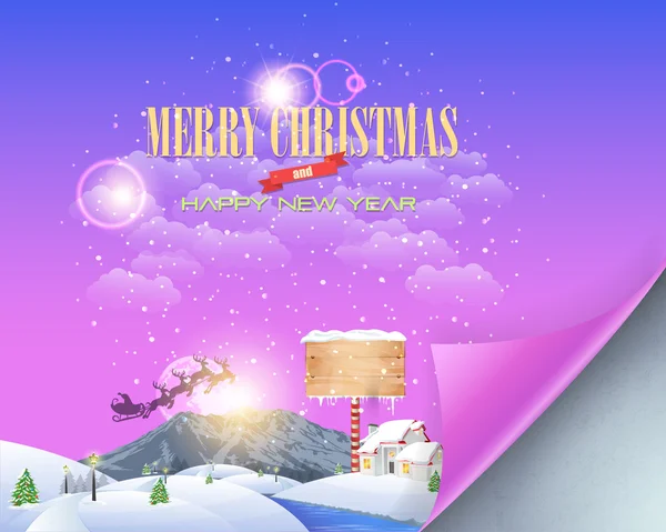 Feliz Navidad Village Paisaje y pergamino Tarjeta de papel Diseño de vectores — Vector de stock