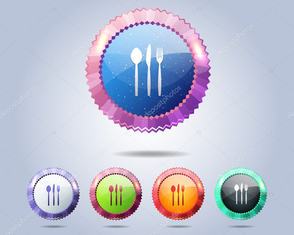 Vector Glossy Round Restaurant Icon Button and multicolored