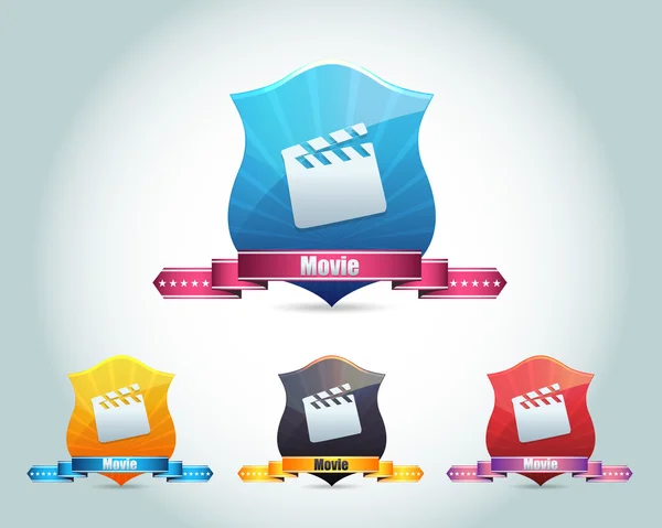 Botão de ícone de filme brilhante vetorial e multicolorido — Vetor de Stock