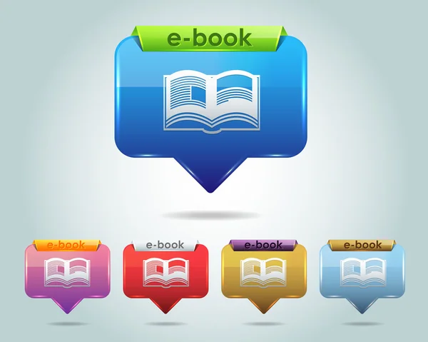 Icona e-Book vettoriale lucida e multicolore — Vettoriale Stock