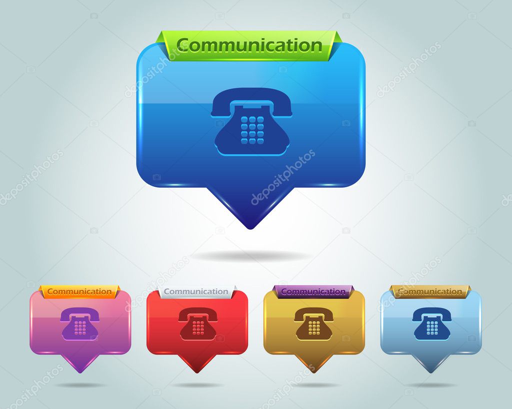 Vector Glossy Telephone Icon Button and multicolored