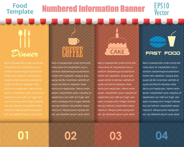 Αριθμημένο πληροφορίες τροφίμων πρότυπο banner εκλεκτής ποιότητας διάνυσμα πατρόν — Διανυσματικό Αρχείο