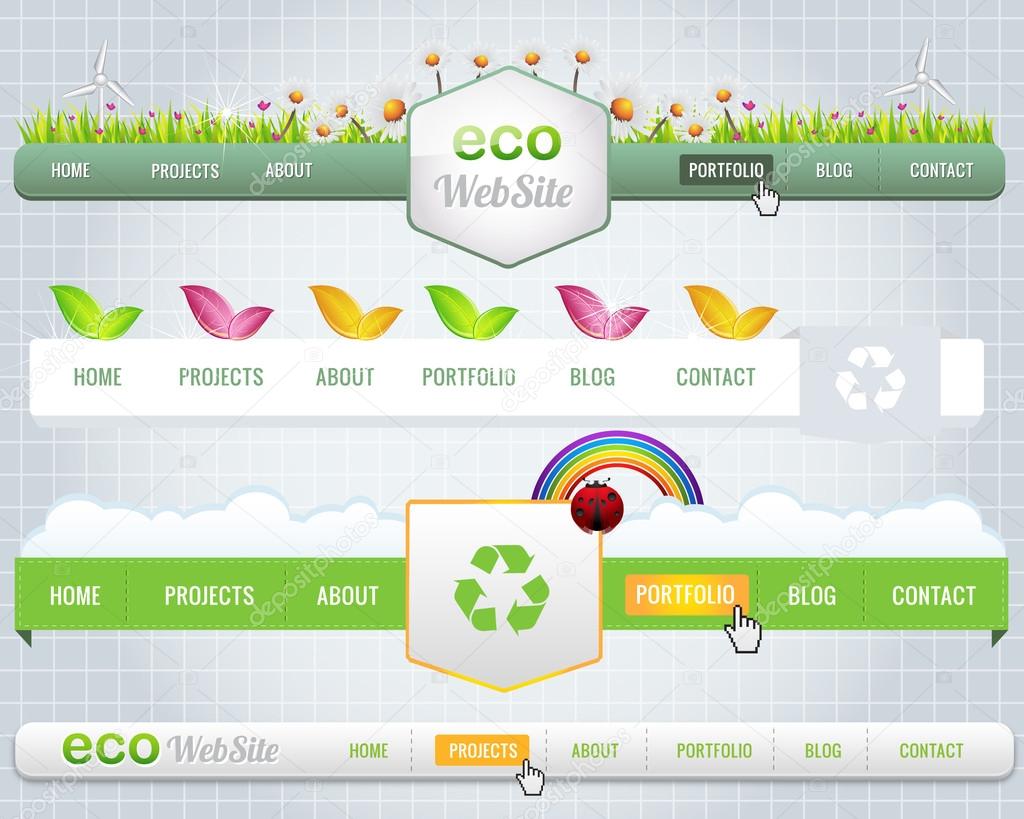 Векторные Заголовки И Шаблоны Навигации Web Elements Set Eco Theme.