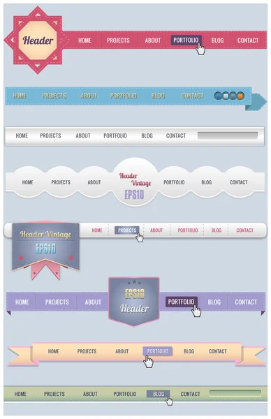 Web Elements Set intestazione vettoriale e modelli di navigazione — Vettoriale Stock