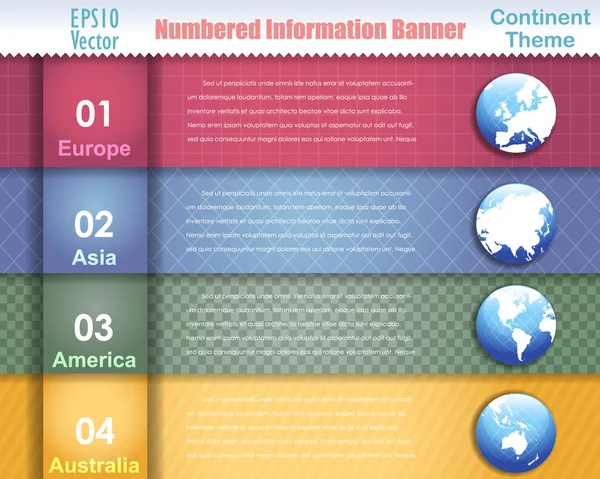 Información Numerada Continente Global Mapa del Mundo Banner Diseño de Vectores — Archivo Imágenes Vectoriales