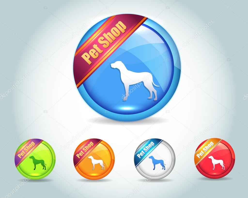 Vector Glossy Pet Shop Icon Button and multicolored
