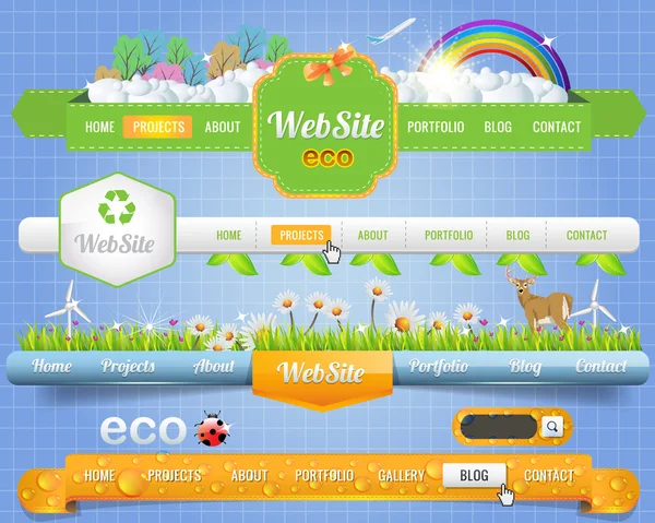 Elementi web Intestazione Eco vettoriale & Modelli di navigazione Set Eco Theme — Vettoriale Stock