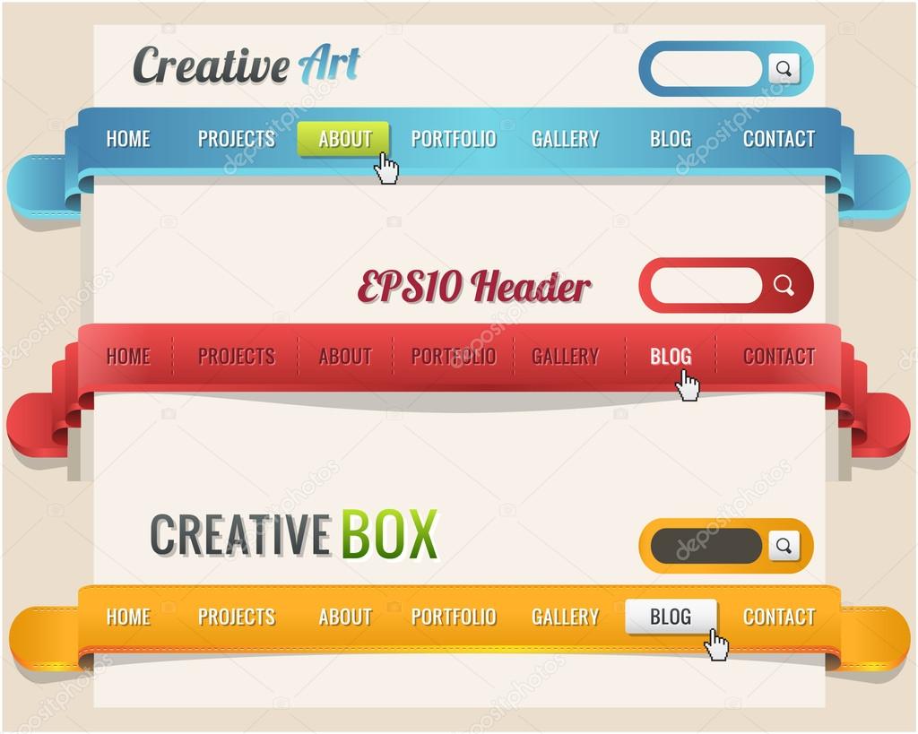 Web Elements Vector Header & Navigation Templates Set