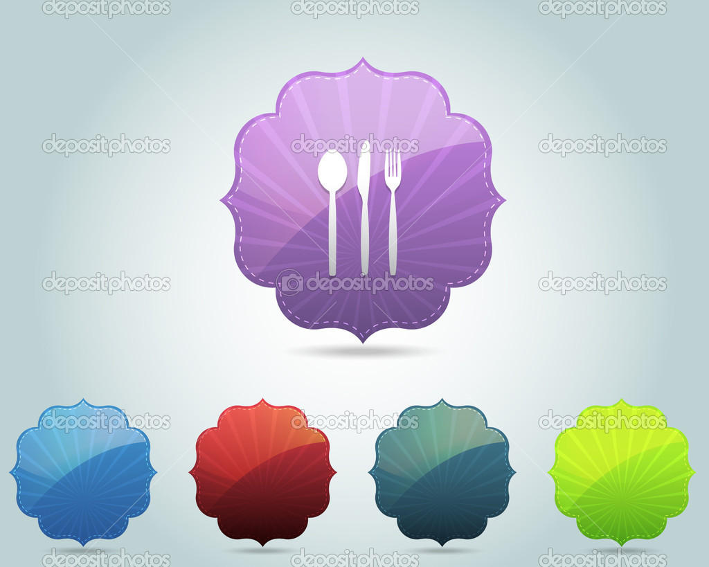 Vector Glossy Vintage Frame Restaurant icon and multicolored