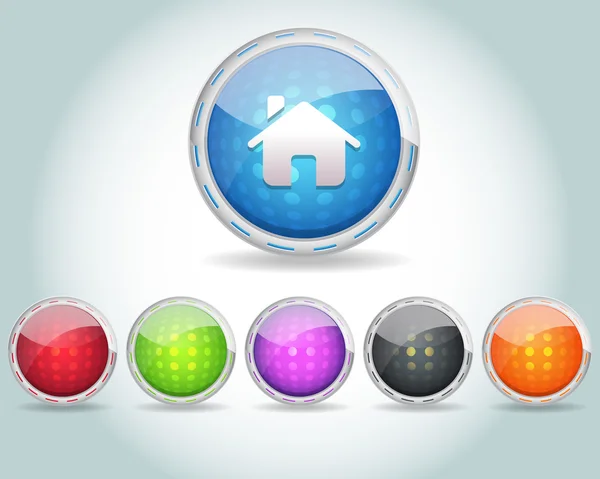 Vector Glossy Home Icône Bouton et multicolore — Image vectorielle