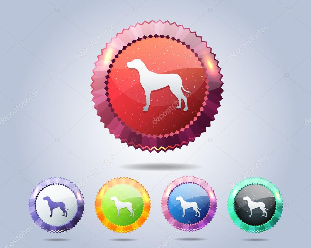 Vector Glossy Dog Icon Button and multicolored