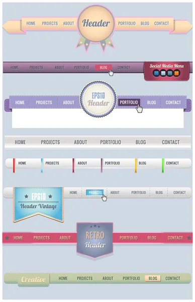 Web elementos vetoriais cabeçalho & navegação modelos conjunto — Vetor de Stock