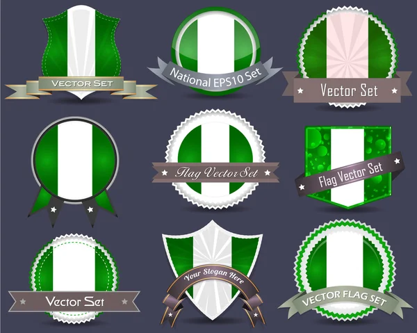 Insignes du drapeau national mis Nigeria — Image vectorielle